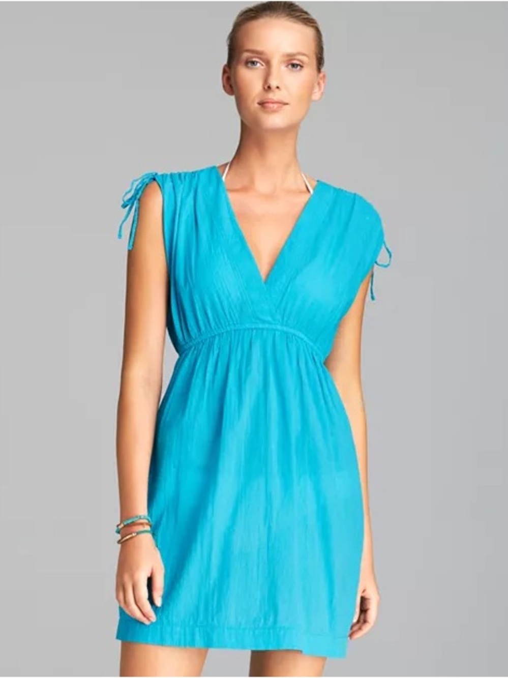 Lauren Ralph Lauren Women's Turquoise V-Neck Swim Cover-Up Dress Sz M